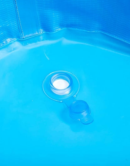 Close-up of water drainage valve inside the Bestway 561CF frame pool section