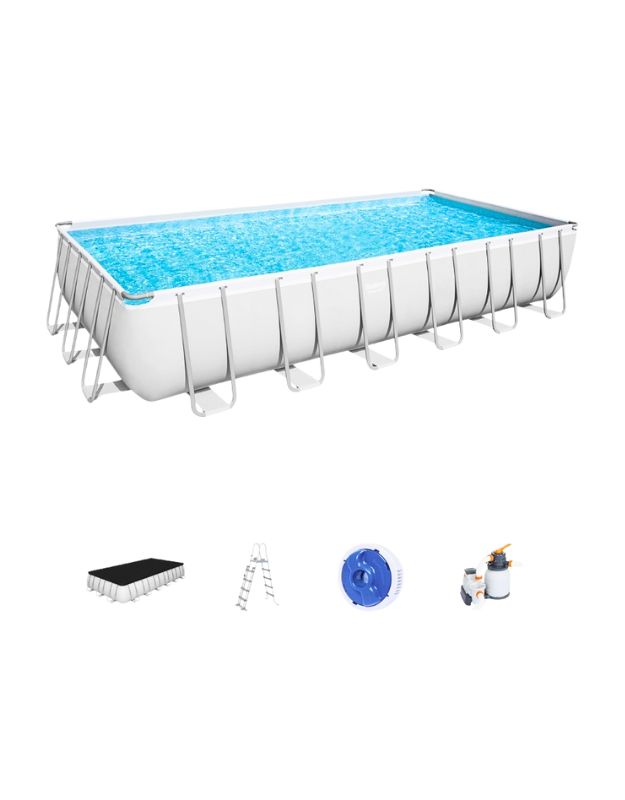 Bestway 564752 Power Steel rectangular above ground swimming pool with included accessories – cover, ladder, pump, and filter