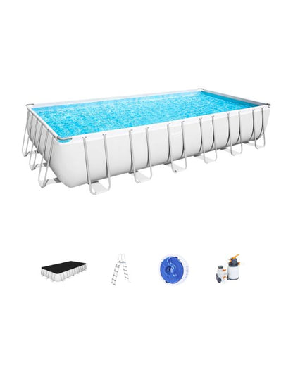 Bestway 564752 Power Steel rectangular above ground swimming pool with included accessories – cover, ladder, pump, and filter