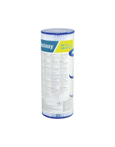 Packaged Bestway 58094 Type II pool filter cartridge wrapped in plastic with instructions printed on the label.
