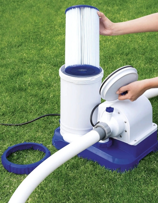 Bestway 58095 Flowclear Filter Pump Cartridge IV being installed in a pool pump system