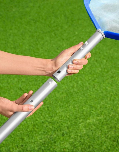 Close-up of detachable aluminum pole connection for Bestway 58659 AquaScoop pool skimmer.