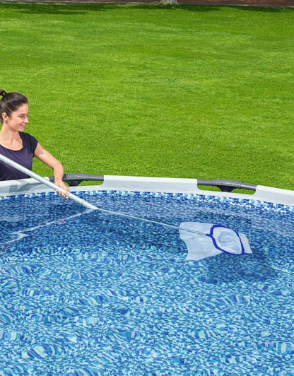 Woman cleaning above-ground pool with Bestway 58660 leaf collector