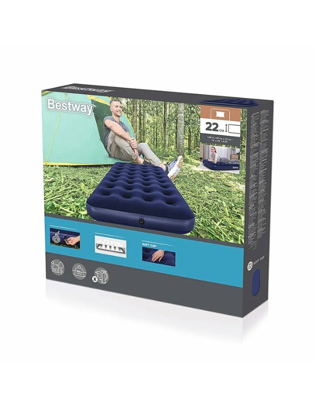 Bestway 67001 air mattress twin 188x99x22cm retail packaging box with outdoor camping design.