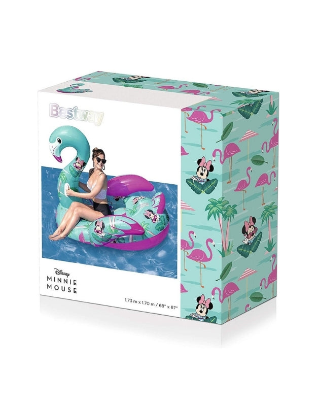 Retail packaging box of Bestway Disney Minnie Mouse tropical flamingo inflatable
