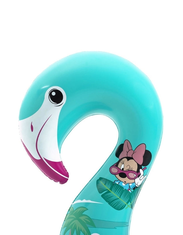 Close-up of flamingo neck with Minnie Mouse tropical design print