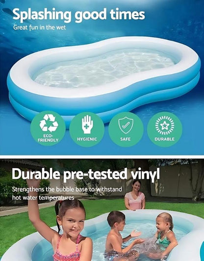 Two kids playing in the Bestway NHR inflatable swimming pool.
