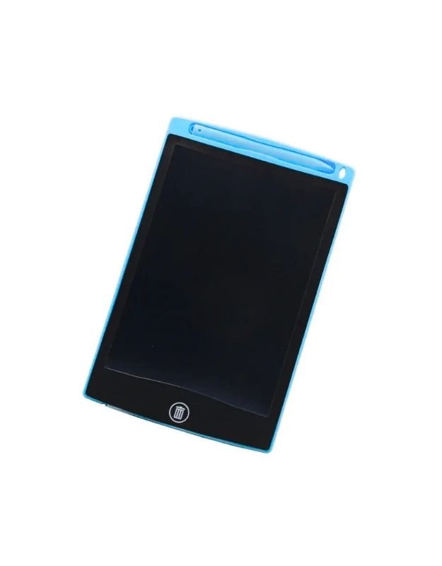 A child is drawing on a portable drawing board graphic tablet with a colorful pen, accompanied by an adult.