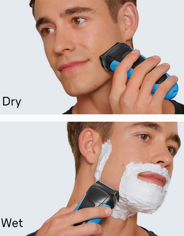 Braun 310s Series 3 rechargeable shaver used for both wet shaving with foam and dry shaving