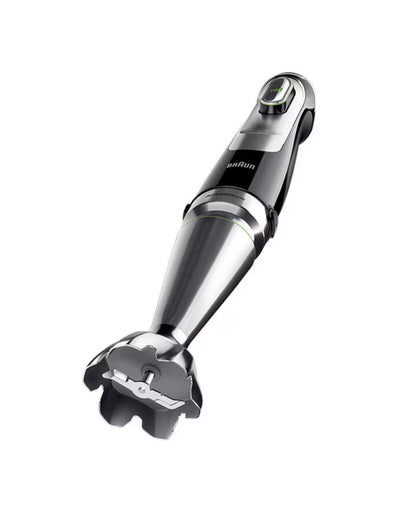 Close-up of Braun Multiquick 9 Hand Blender stainless steel blade and ergonomic handle