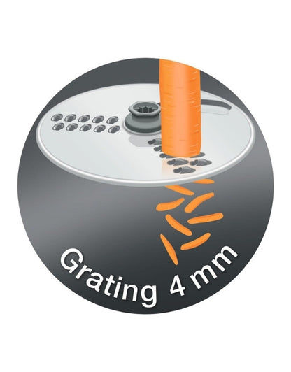 Braun PurEase food processor grating disc 4mm carrot shreds.