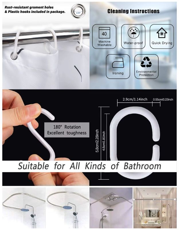 Burgundy shower curtain with included white hooks for hanging.