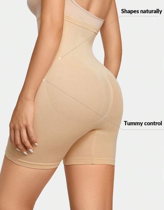 Seamless body shaper shorts with butt lifting and waist slimming effect.