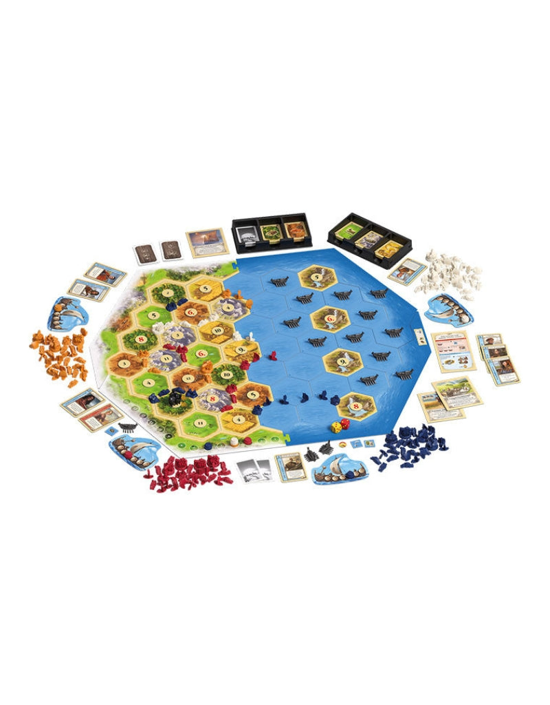 Catan Seafarers Legend of the Sea Robbers full board layout with tiles, cards and player pieces