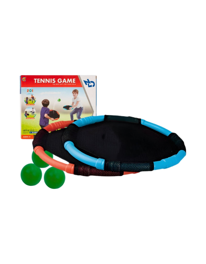 Catch Balls Games Portable Fun Beach Sports Toy 2-in-1 set with two paddles and three green balls.