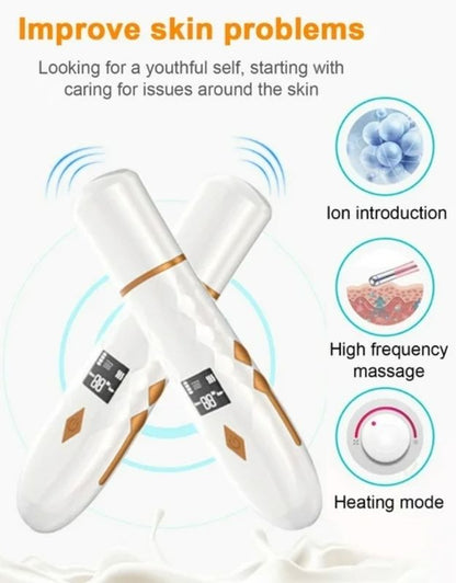 Rechargeable ultrasonic skin scrubber with LCD display, improve skin problems.