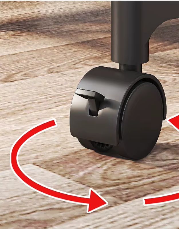 360 degree rotating wheels for clothes rack with lock feature.