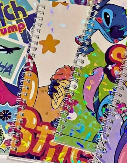 Colorful notebook with cartoon character design on a multicolored background