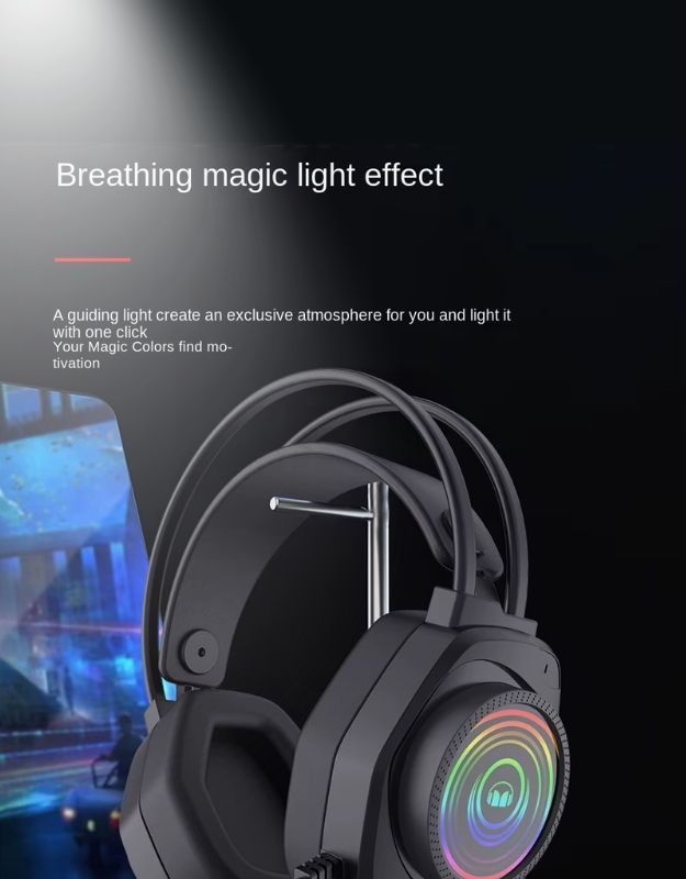 Adjustable headband gaming headset with noise-canceling mic and magic colors find motivation.
