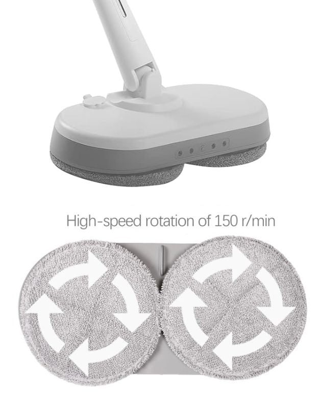 High speed dual spinning mop pads rotating at 150 rpm for powerful cleaning.