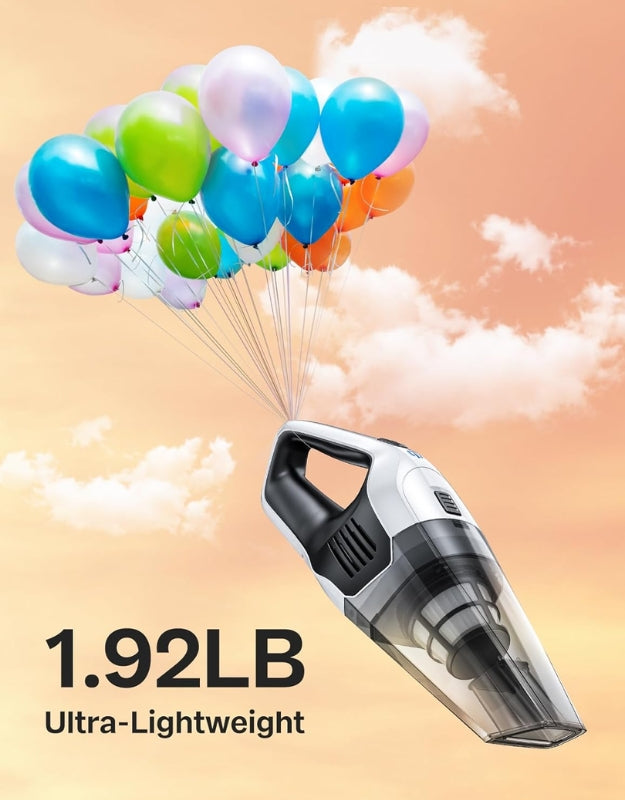 Ultra lightweight cordless handheld vacuum cleaner weighing 1.92 pounds.