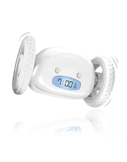 Digital loud alarm clocky jumper with wheels for heavy sleepers – front view