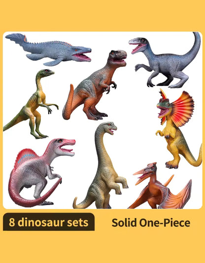 Eight realistic dinosaur toy figures included in the 3D scene model puzzle set