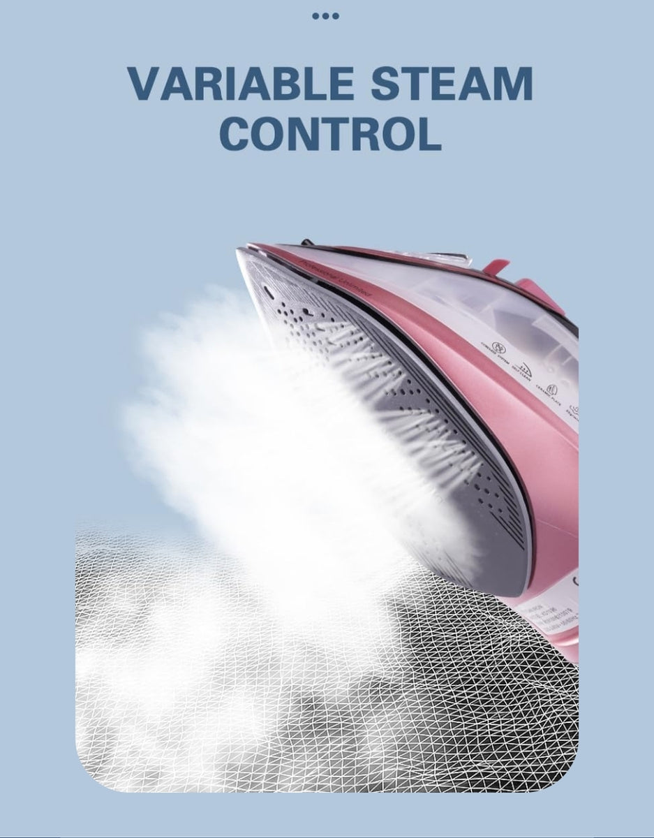 DSP electric steam iron showing variable steam control feature for efficient wrinkle removal