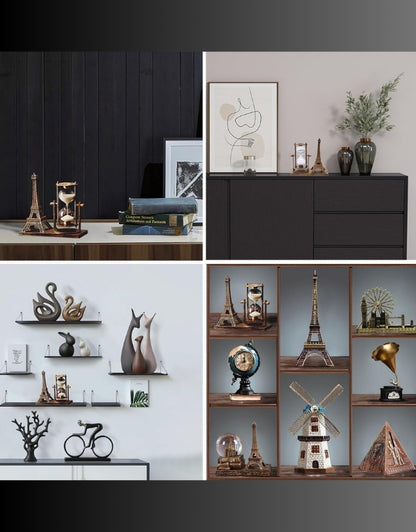 Eiffel Tower Hourglass Timers Displayed in Home Decor Settings and Shelves