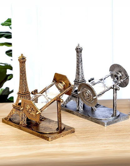 Gold and Silver Eiffel Tower Hourglass Timers – Tilted Position Side by Side