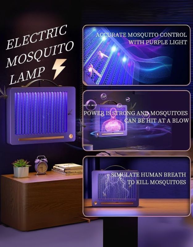 Electric mosquito killer with UV light turned on, a bug zapper in a home setting.