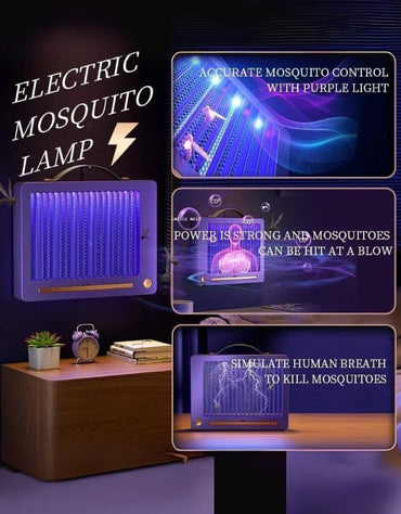 Electric mosquito killer with UV light turned on, a bug zapper in a home setting.