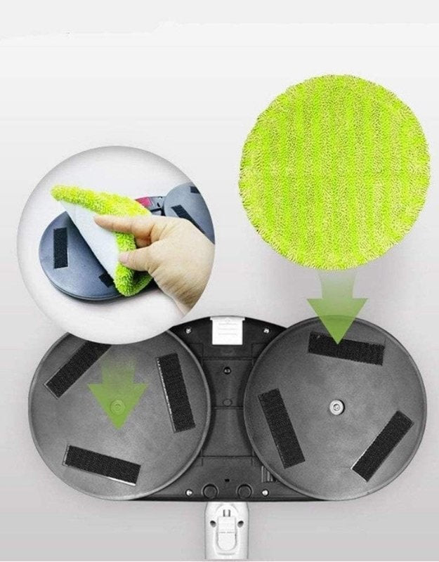 Close-up of replaceable microfiber cleaning pads for cordless electric spin mop.