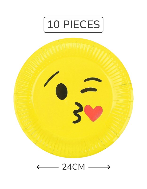 Yellow emoji paper plate with sunglasses face design, 24 cm, set of 10.