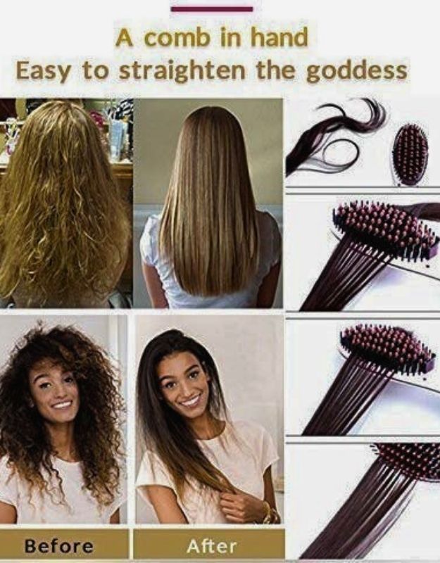 Hair transformation before and after using Enzo EN-053 professional ceramic heated straightening brush
