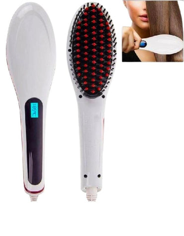 Enzo EN-053 professional ceramic heated hair straightening brush with LCD temperature display.