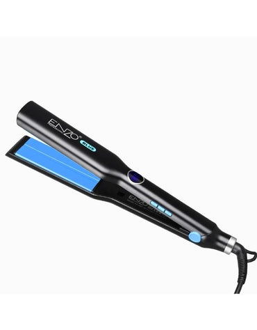 Enzo EN-3867 professional adjustable temperature hair straightener in black with blue ceramic plates.