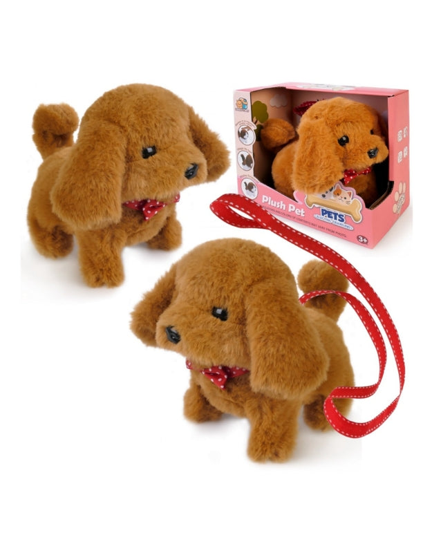 Dog Walking on a Leash Interactive Mascot Brown