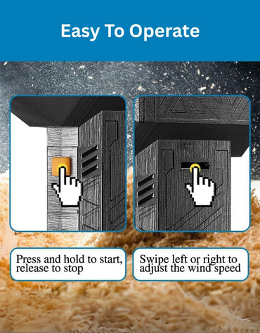 Easy-to-operate Gale Force Electric Air Duster with press-and-hold button and adjustable wind speed.