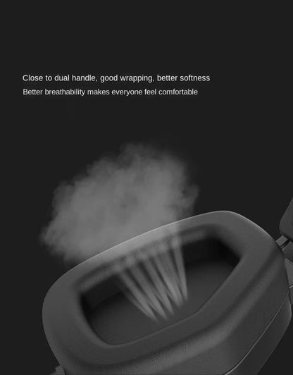 Gaming headset with breathable soft ear cushion for comfort.