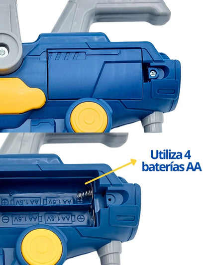 Battery compartment of the bubble gun showing space for four AA batteries.