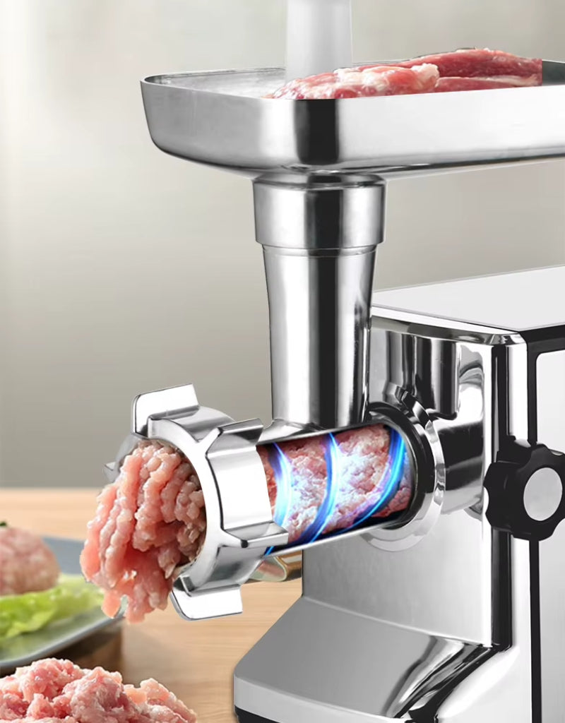 General Power Meat Grinder 2200W grinding fresh meat with powerful motor and stainless steel screw system