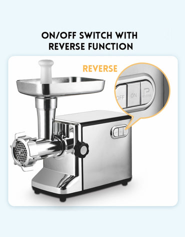 General Power Meat Grinder 2200W showing on off switch with reverse function for easy operation
