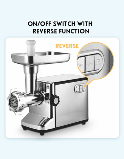 General Power Meat Grinder 2200W showing on off switch with reverse function for easy operation