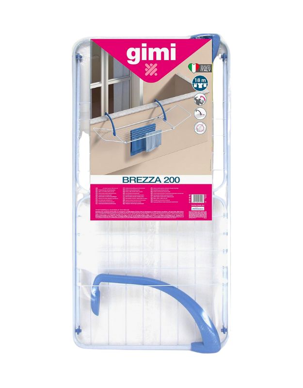 Gimi Brezza 200 balcony drying rack in packaging with brand label.