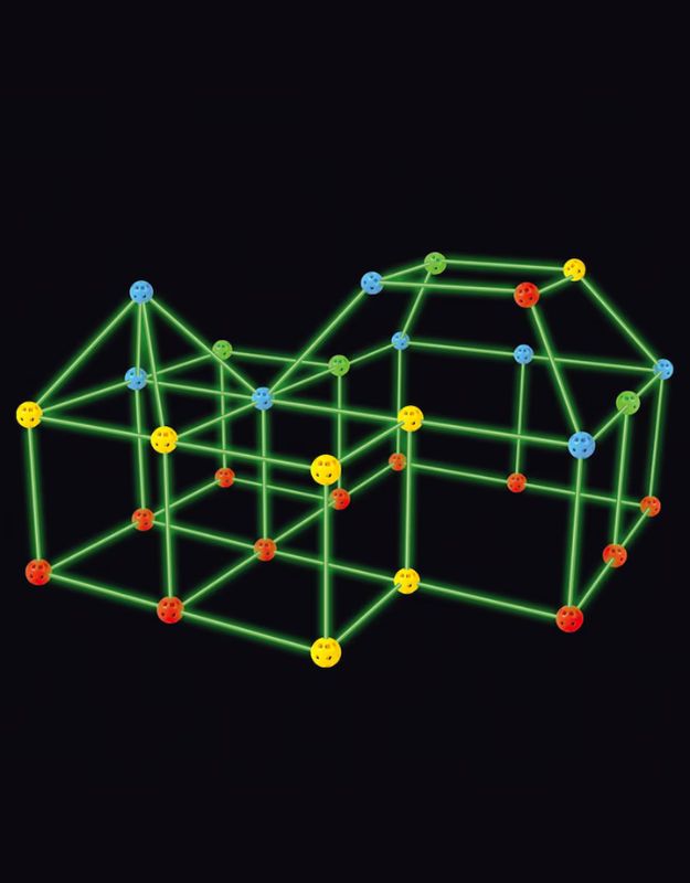 Glow-in-the-dark fort structure built with Magic Fort building set.