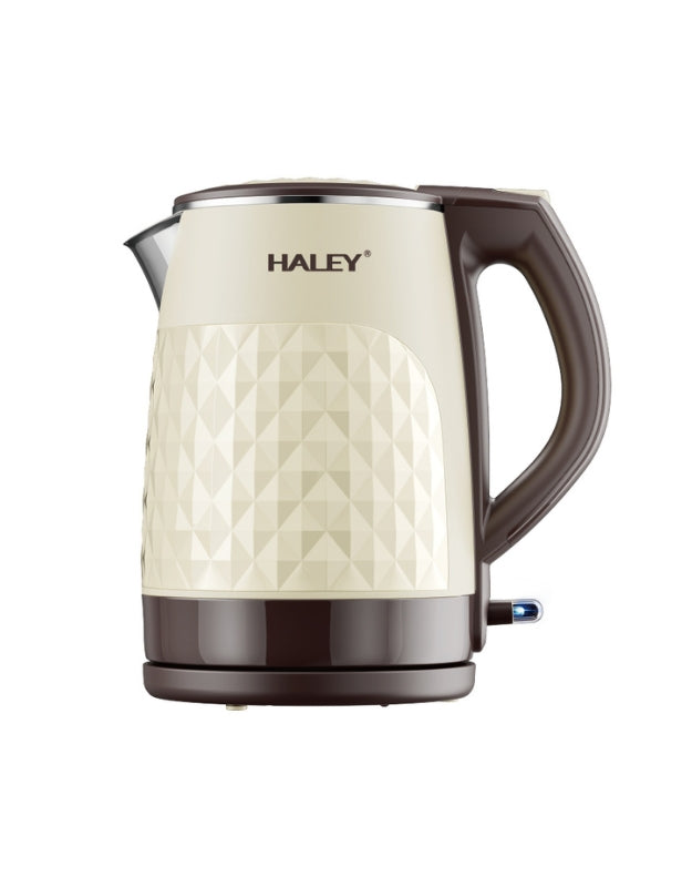 Haley double-layer 2000W electric kettle with 2.2-liter capacity, featuring cream geometric body and brown handle