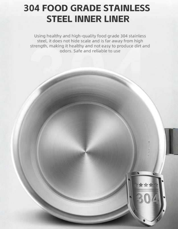 Haley electric kettle interior made with 304 food-grade stainless steel liner, ensuring safe and hygienic water boiling