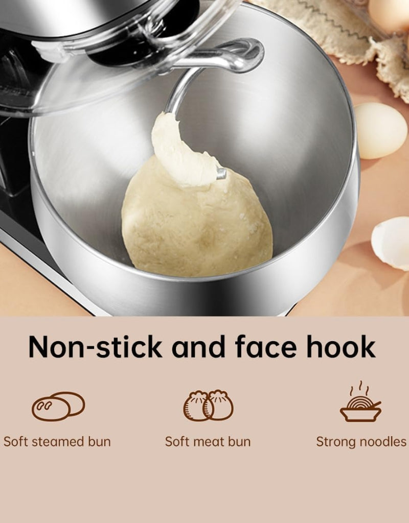 Haley Electric Kitchen Stand Mixer 2000W using non-stick dough hook for making soft buns, meat buns, and noodles