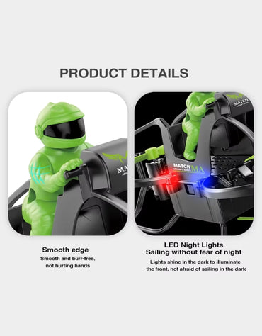 Green handheld drone with LED night lights and smooth edge design